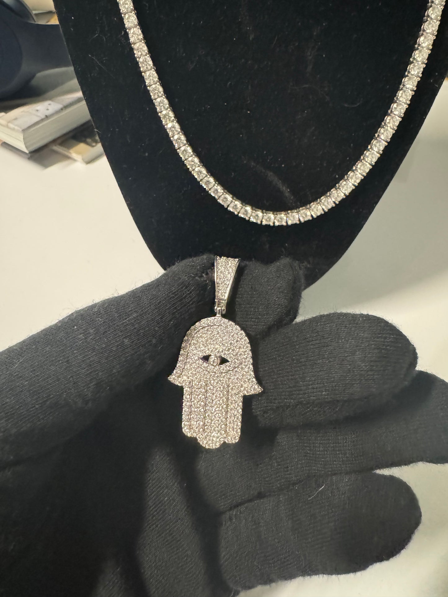 Tennis Chain & Hamsa Pendant