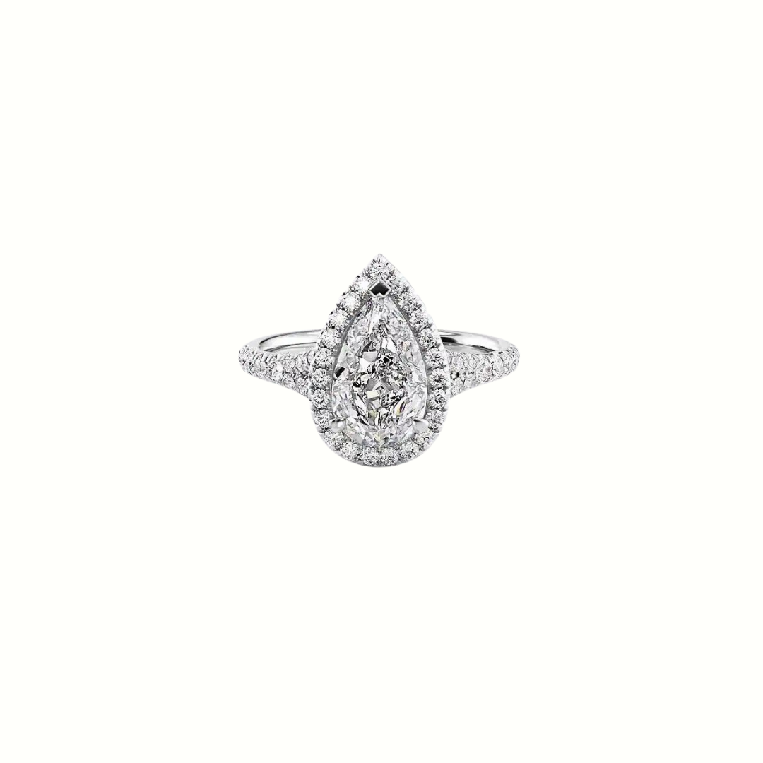 3ct Pear Cut Moissanite 14k White Gold Halo Ring