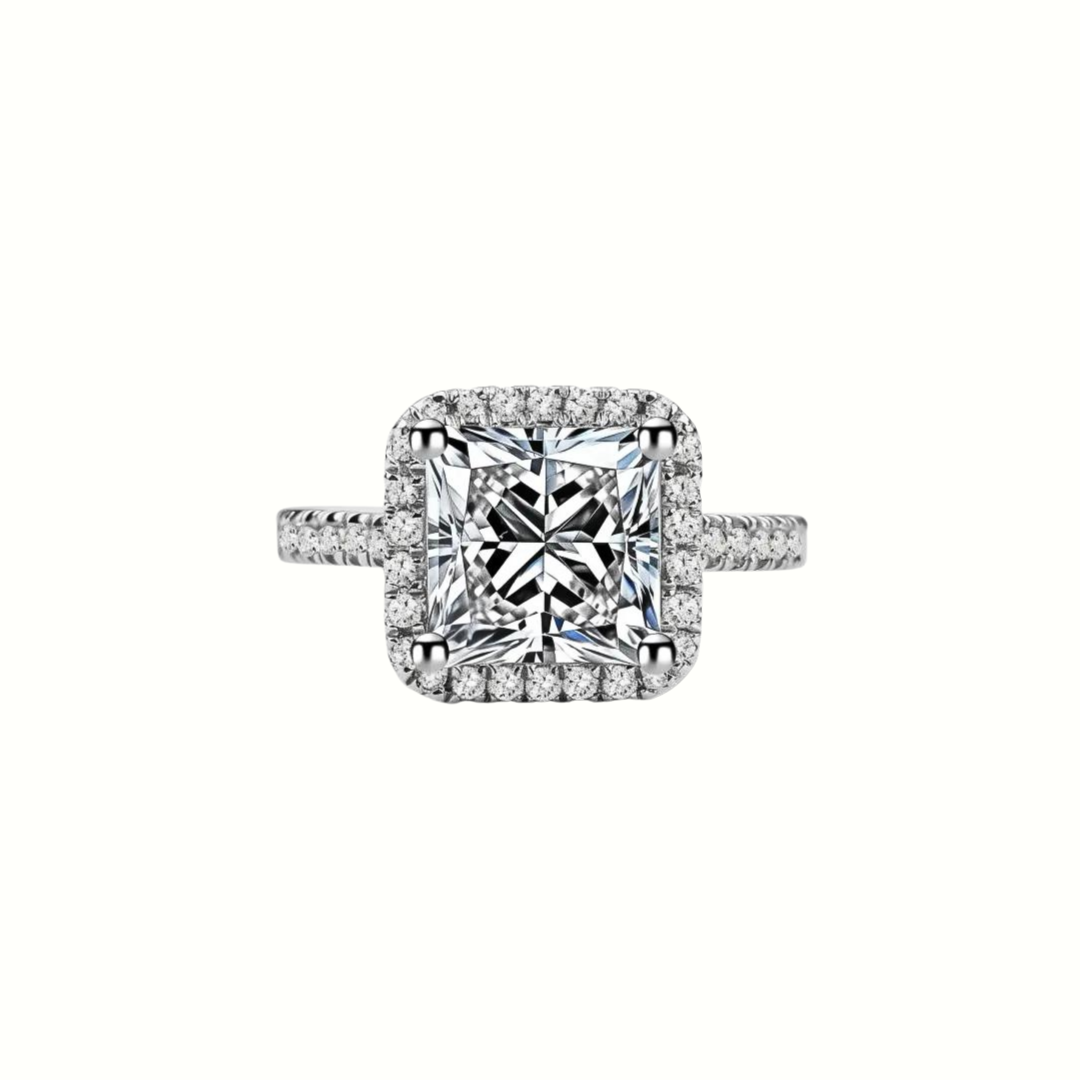 3ct Princess Cut Moissanite 14k White Gold Halo Ring