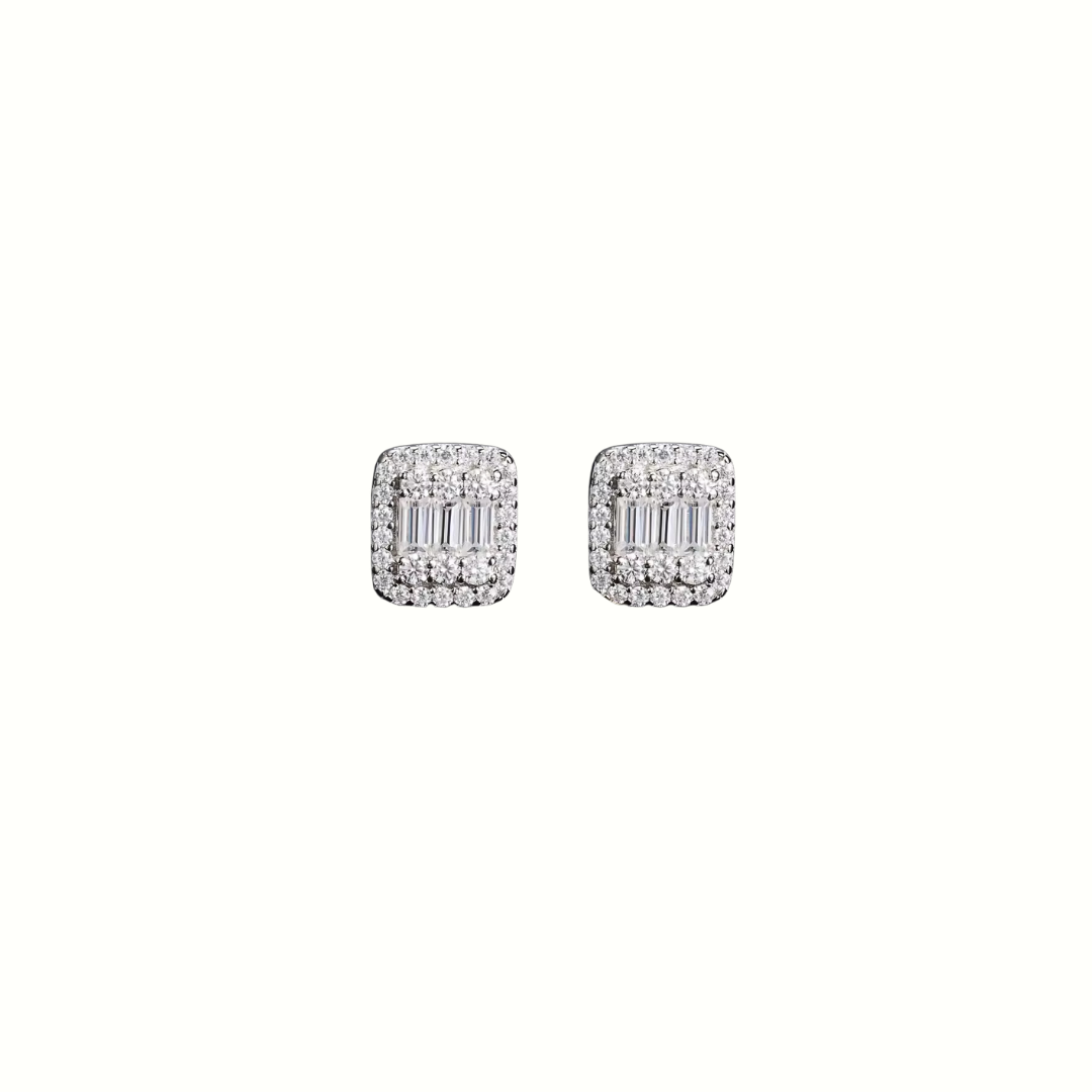 Moissanite Cushion Cut Baguette Cluster Earrings