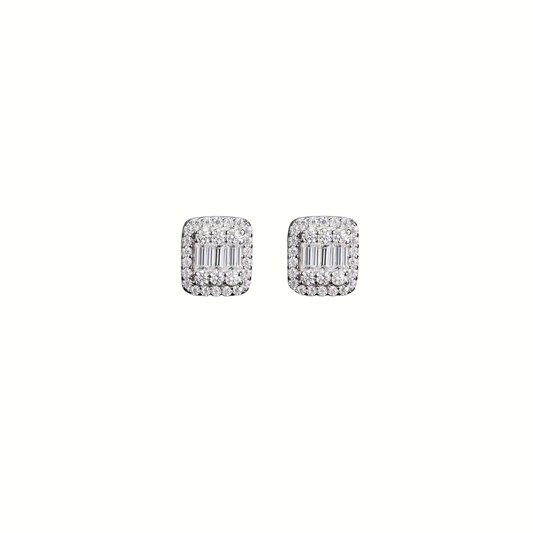 Moissanite Cushion Cut Baguette Cluster Earrings