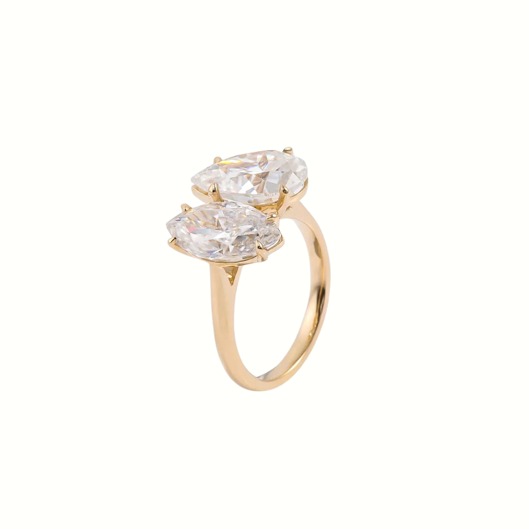 5ct Pear / 3ct Marquise Cut Moissanite 14k Gold Ring