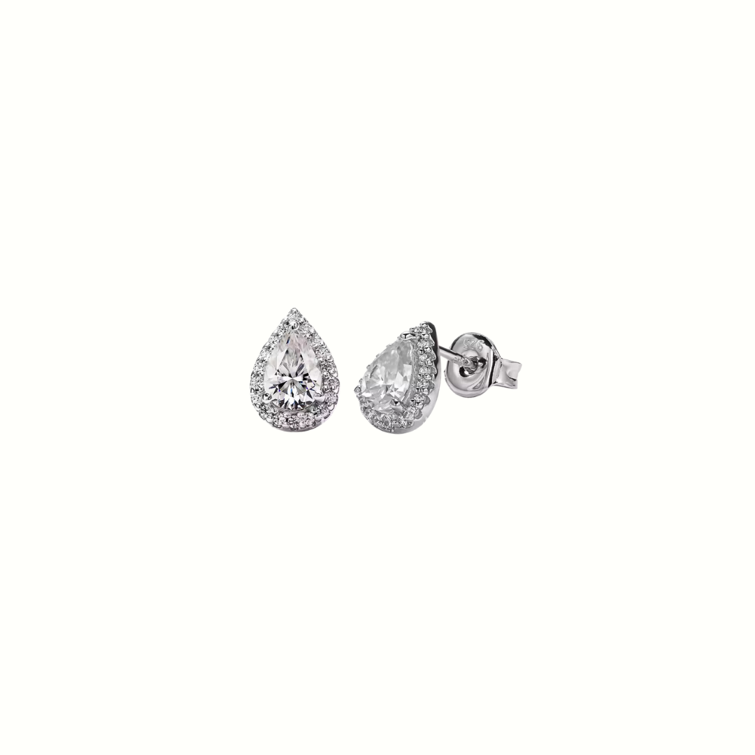 Moissanite Pear Halo Earrings