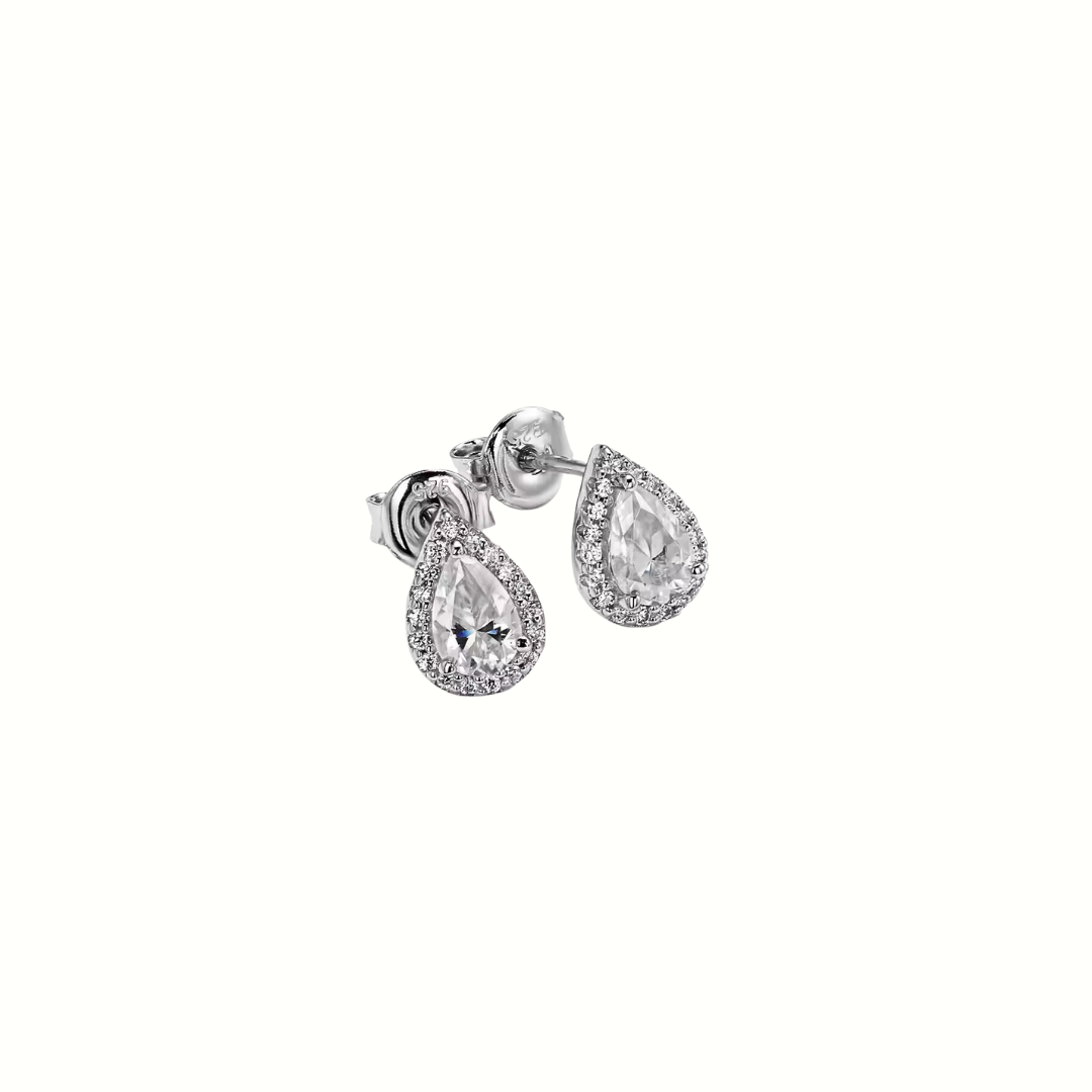 Moissanite Pear Halo Earrings