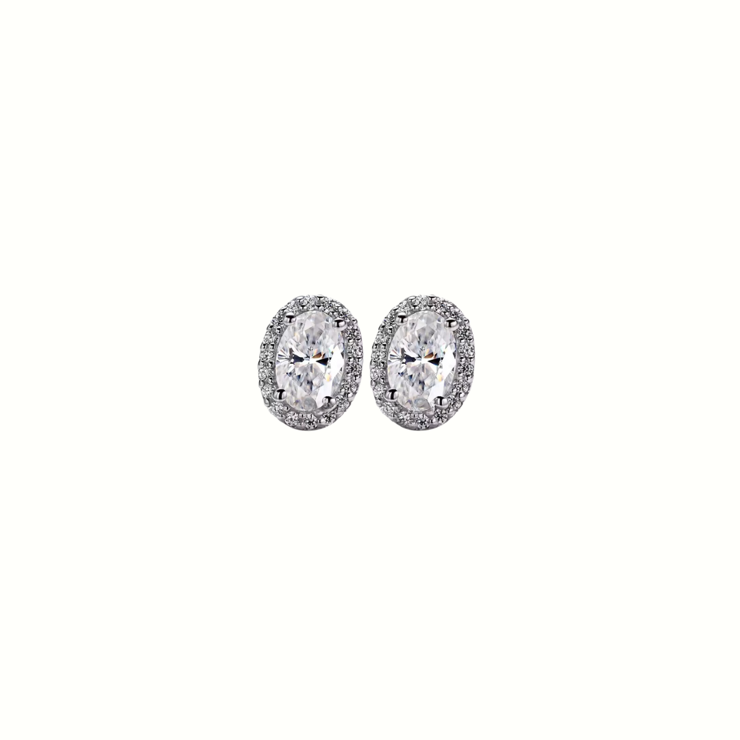 Moissanite Oval Halo Earrings