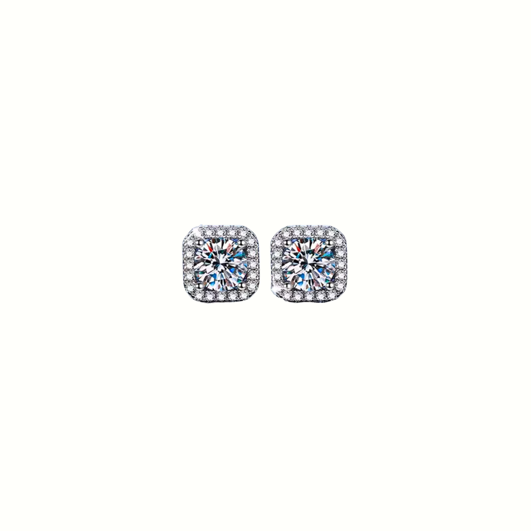 Moissanite Square Halo Earrings