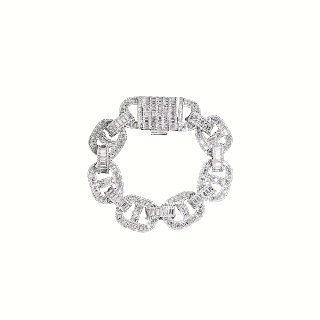 Moissanite Baguette Cuban Lock Bracelet