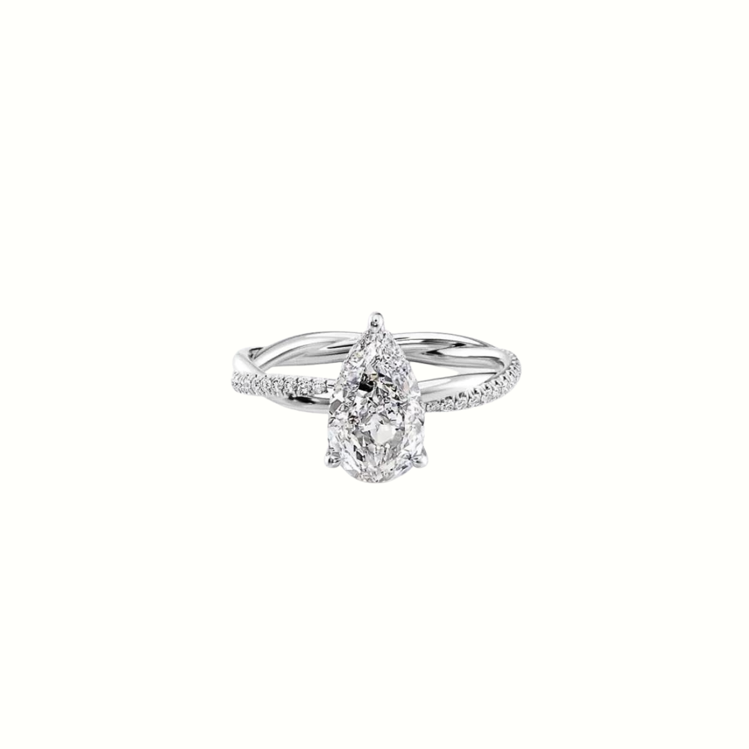 2ct Pear Cut Moissanite 14k White Gold Twirl Ring